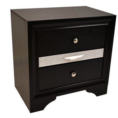 Traditional Bedroom Nightstand In Black - 2 Drawers, Materials Drawer With Metal Pulls Wood For Decor