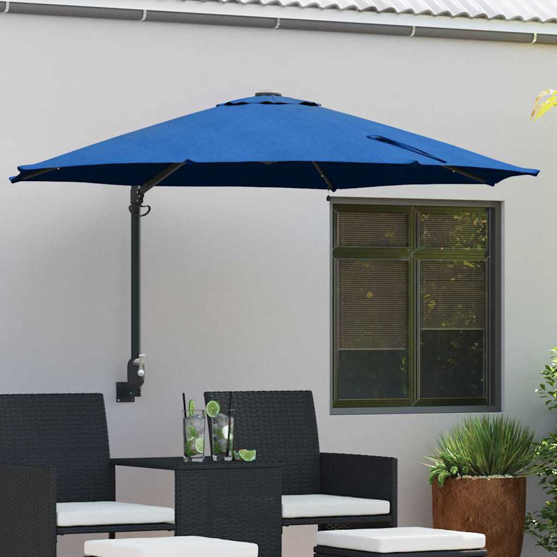 Garden Parasol with LED Strip Lights Manual Polyester and Steel Solar, Blue, 148cm H x 248cm W x 248cm D