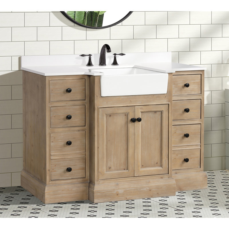 Claire 48'' Single Bathroom Vanity with Top, White Engineered Stone