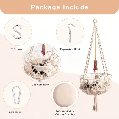 Hamac pour chat Macrame, lit pour chat suspendu avec coussin Boho, balançoire à pampilles en coton tissé à la main pour la décoration intérieure et extérieure