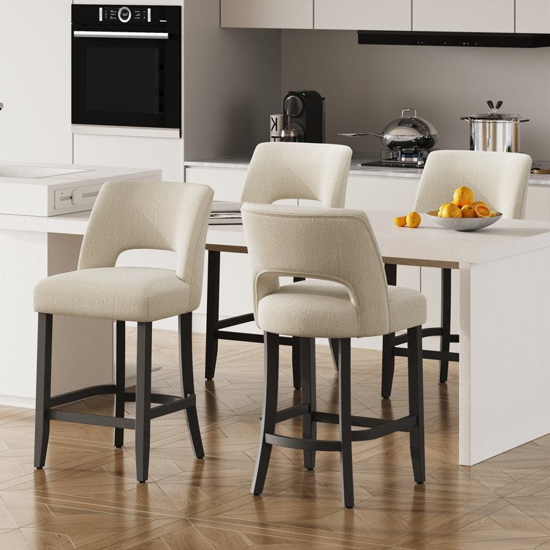 Ensemble de 4 tabourets de bar rembourrés à hauteur de comptoir avec pieds en bois massif, 4, Beige