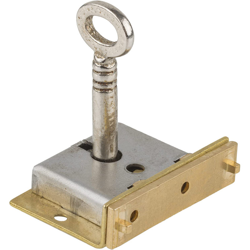 Small Brass Half Mortise Chest or Box Lock with Skeleton Key