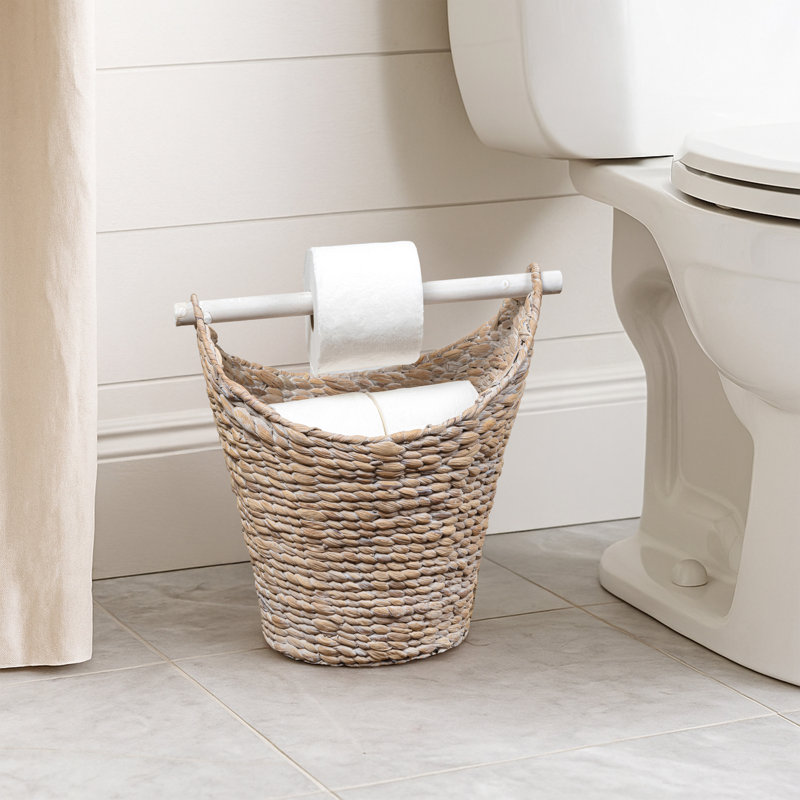 Panier à papier hygiénique en jacinthe d'eau tissé à la main Talia Classic, Blanc délavé