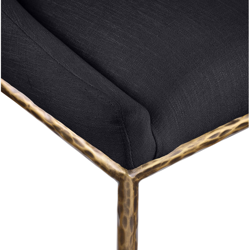 Chaise d'appoint rembourrée Ferro Hessle, Tissu texturé en lin noir, Or brossé