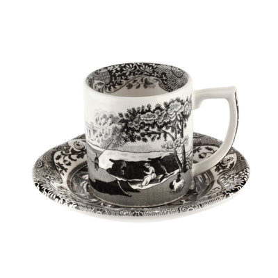 Blue Italian, Black Italian - Espresso Cup & Saucer 
