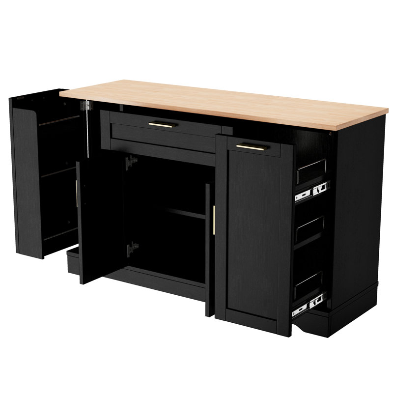 Table de salle à manger extensible avec buffet de rangement noir multifonctionnel, plateau spacieux pour un espace de comptoir supplémentaire, ouverture de 180 portes, charnières et buffet noirs amortis, support de charge adéquat,