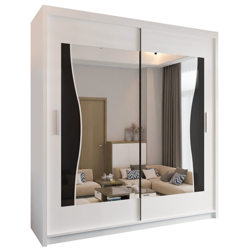 Modern Sliding Door Wardrobe with Mirrored Glass Finish – Multiple Sizes (120cm, 150cm, 180cm, 203cm), White