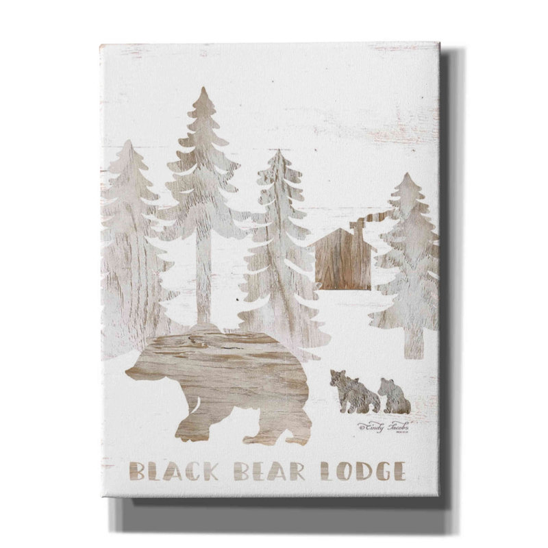«Shabaz Black Bear Lodge on Canvas» par Cindy Jacobs, art textuel, H 16 po x l 12 po x P 0,75 po