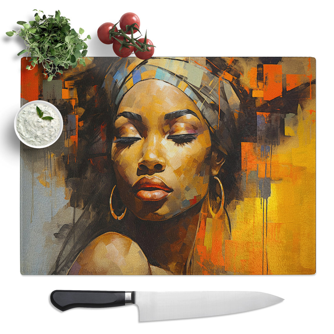 African Woman Abstract  Glass Chopping Board