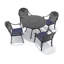 Ensemble de salle à manger rond pour patio 4 personnes 47,24 po avec 4 chaises empilables, coussins bleus