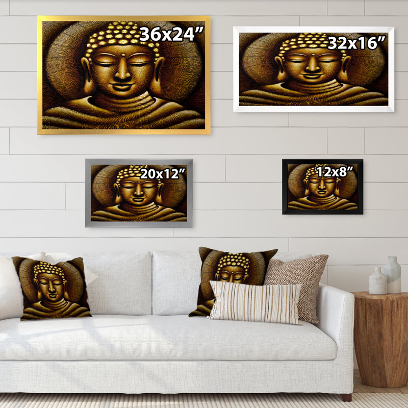 Budha - reproduction sur toile, Cadre d'angle fermé noir, H 8 po x l 12 po x P 1 po