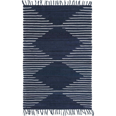 Tapis bleu marine en coton tissé à plat à la main Jordee