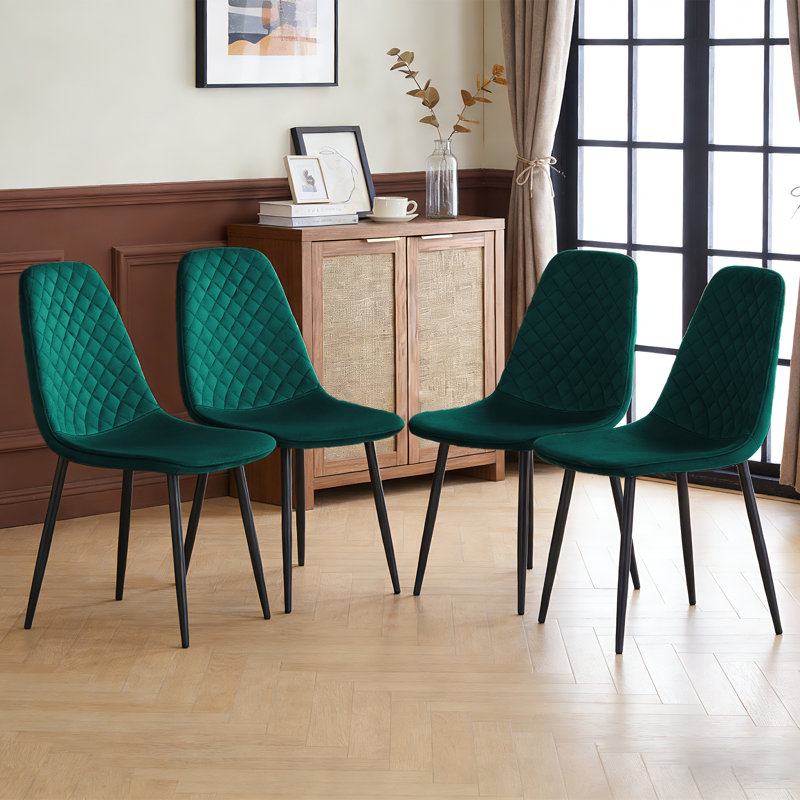 Kaylani Modern Upholstered Dining Chair, Pink Velvet, Black, 4