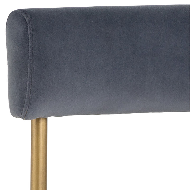 Chaise rembourrée H 19,75 po Freida, Velours ardoise, Laiton antique