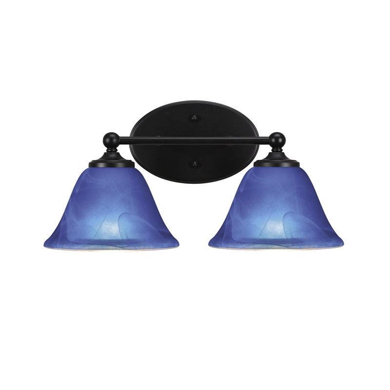 Barre d'éclairage de salle de bain Sadea avec verre italien bleu de 7 po, Noir mat, 2