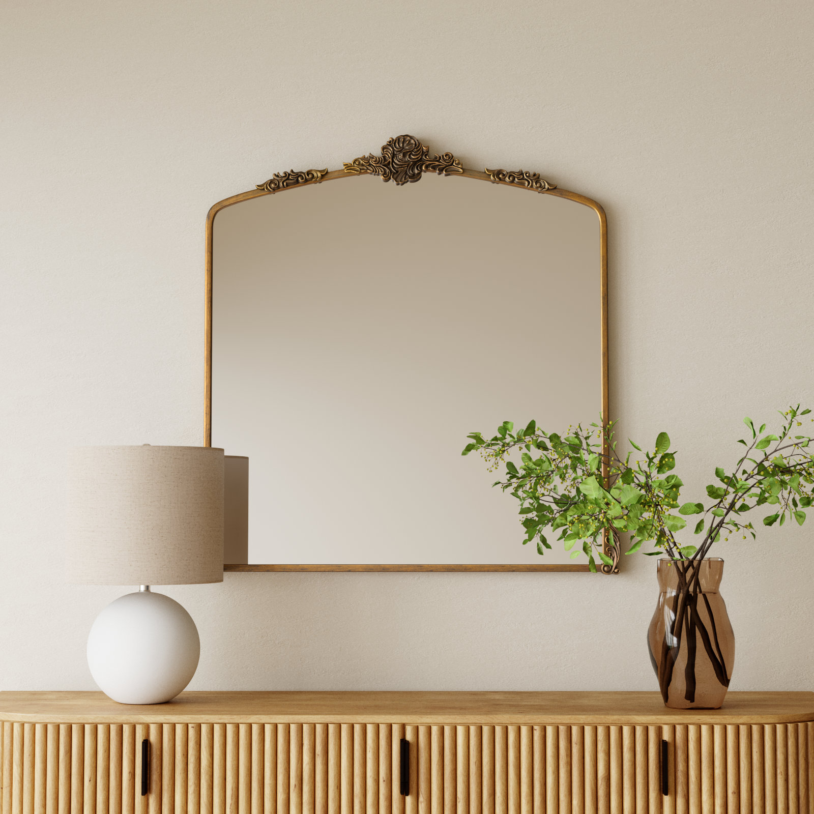 Aticus Metal Arch Mirror, 39" x 37.75", Antique Bronze