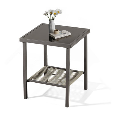 Outdoor Wicker Side Table, 22X18x18 Inch All Weather Rattan Small Patio Table Square End Table For Pool Balcony Deck Porch Lawn Backyard, Dark Gray