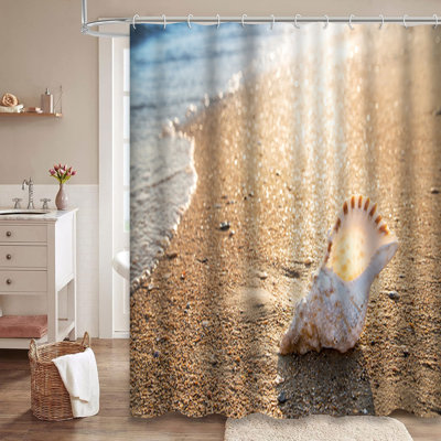 Big Seashell Sand Beach Sunset Shell Sea Shower Curtain with 12 Hooks