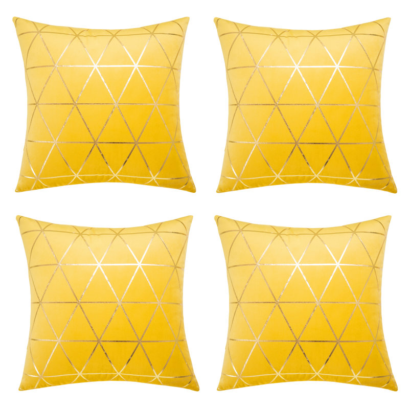 Geometric Velvet Pillow Cover, 18" x 18", Yellow