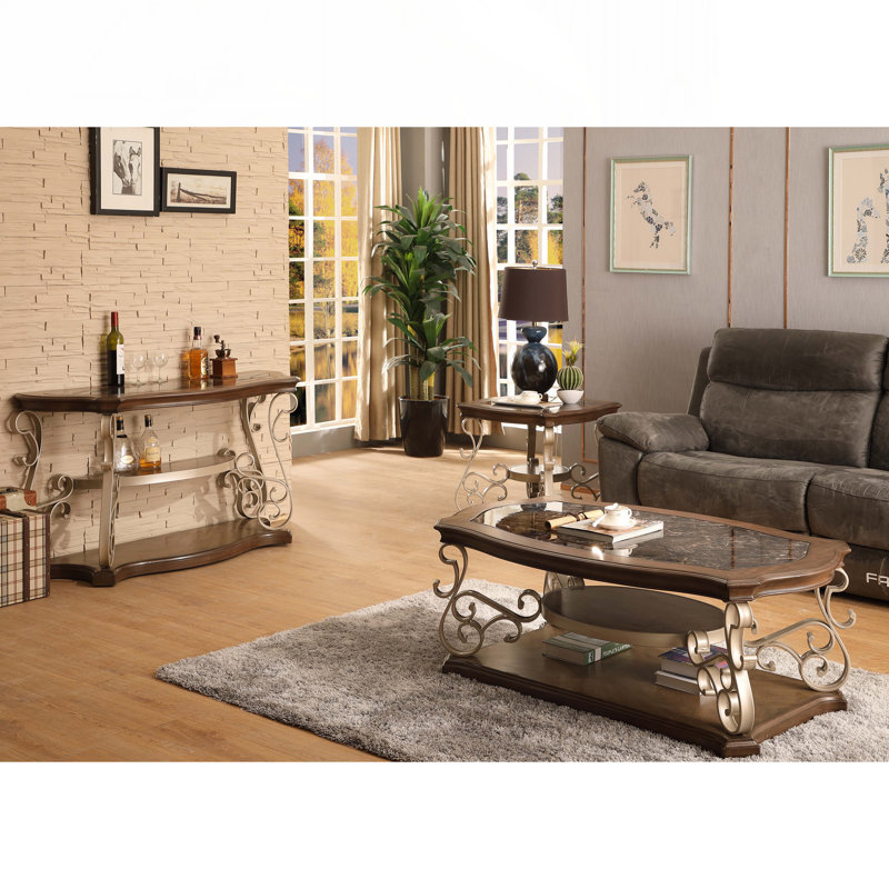 Coffee Table With Birch Middle Shelf ,Metal Legs