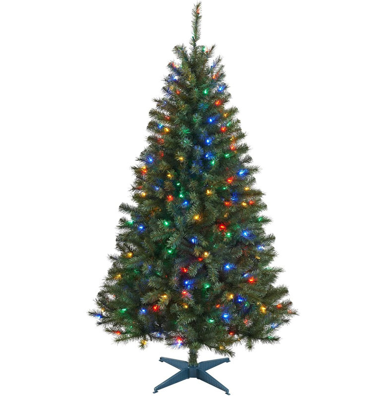 6.5ft Green PVC Christmas Tree with Multicolor LED Lights