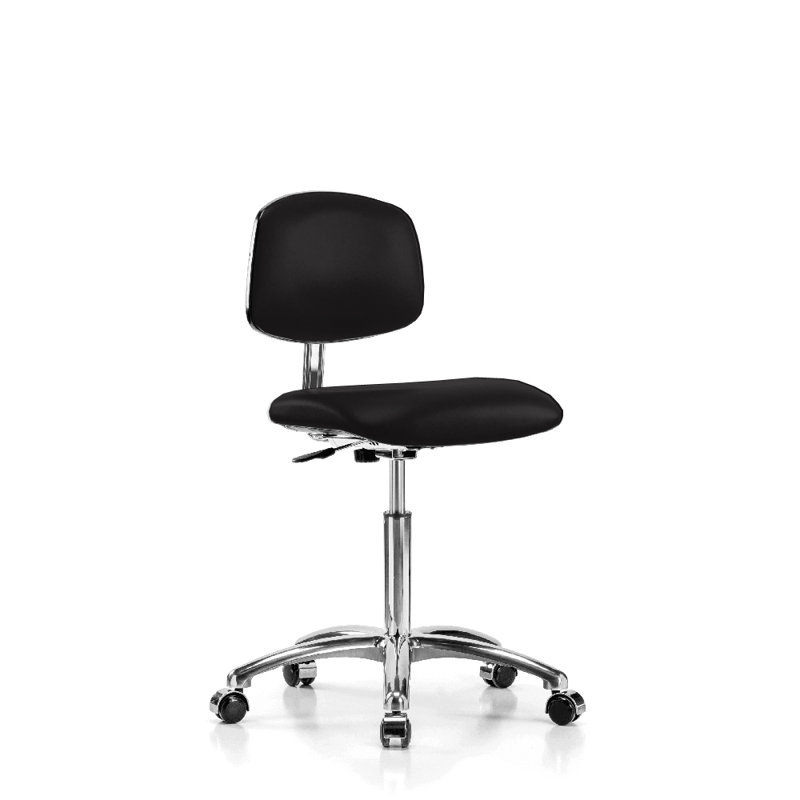 Perch Cleanroom Vinyl Chair  | Medium Bench Height 20-27", Black Vinyl, 16"