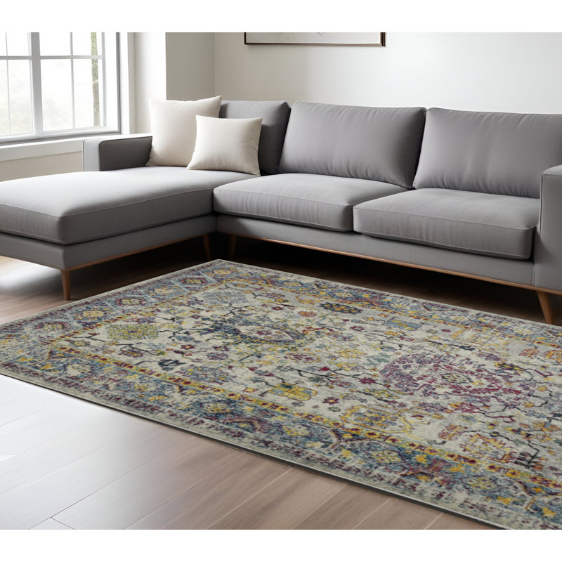 8' X 11' Gray Blue And Purple Area Rug
