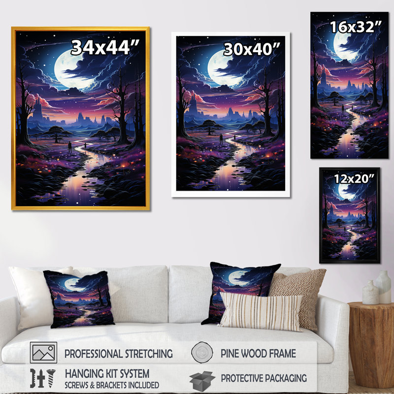 «Blue Astral Walk To The Moon III», art mural paysages spatiaux, Toile tendue, H 32 po x l 16 po x P 1 po