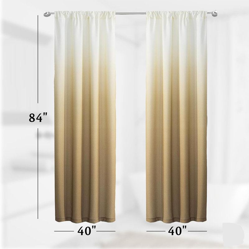 Adolfas Ombre Room Darkening Curtains for Living Room 40"W x 84"L Machine Washable Panel Pair, Gold