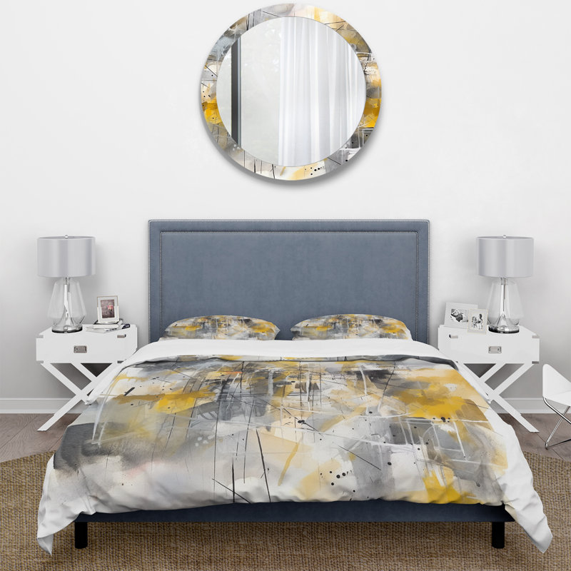 Ensemble de housse de couette abstrait jaune et gris - polyester microfibre, Housse de couette très grand et 2 très grandes t