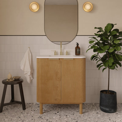 Kensington Reeded 30" Single Bathroom Vanity With Cultured Marble Countertop