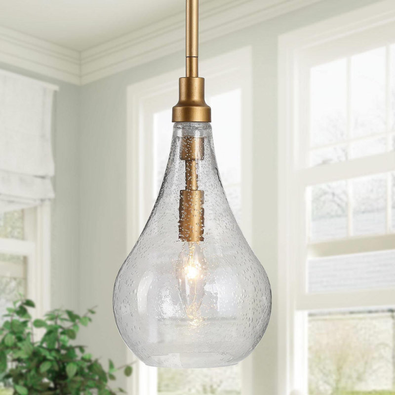 1 - Light Single Teardrop Pendant Light, Brushed Brass