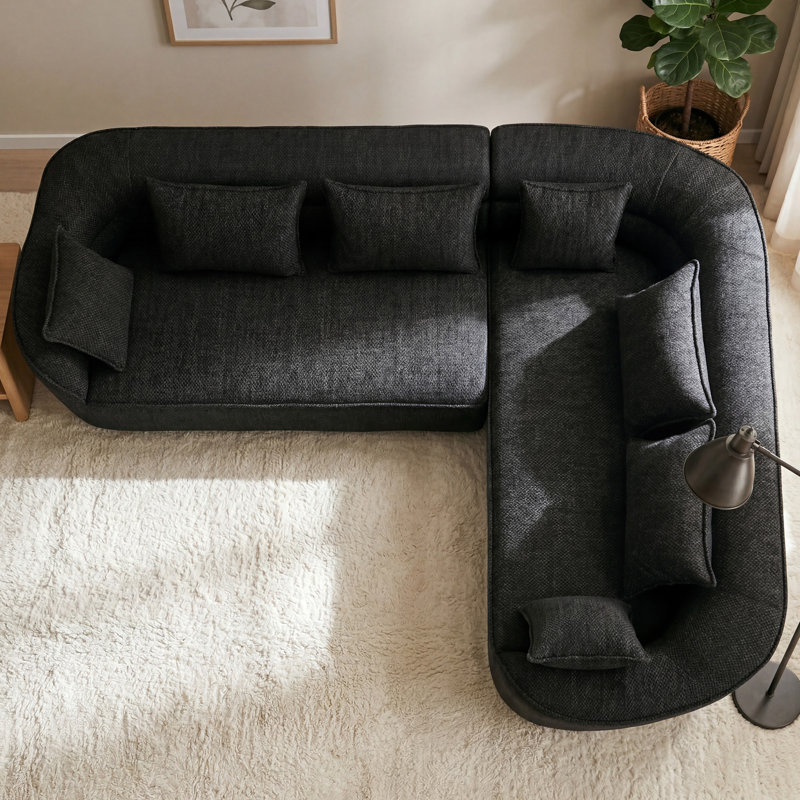 Canapé modulaire incurvé modulaire 2 pièces Boneless, Chenille noir
