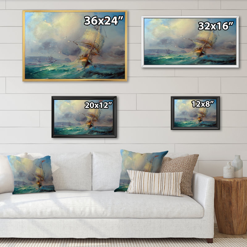 Vieille Bataille Navale de mer - on, H 8 po x l 12 po x P 1 po, Toile avec cadre flottant blanc