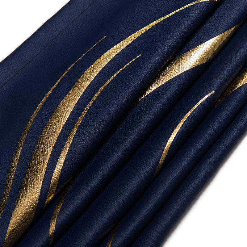 Blackout Curtain Pair, Navy/Gold