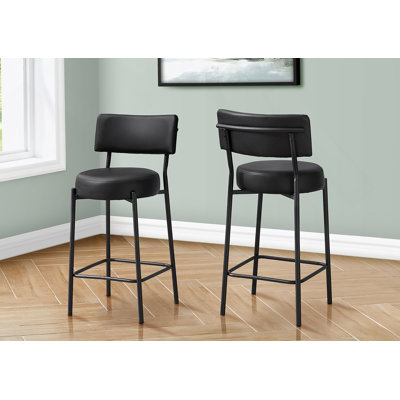 Contemporary Black Leather Look Barstools, Set Of 2, With Curved Backrest And Sturdy Metal Frame For Comfortable Seating