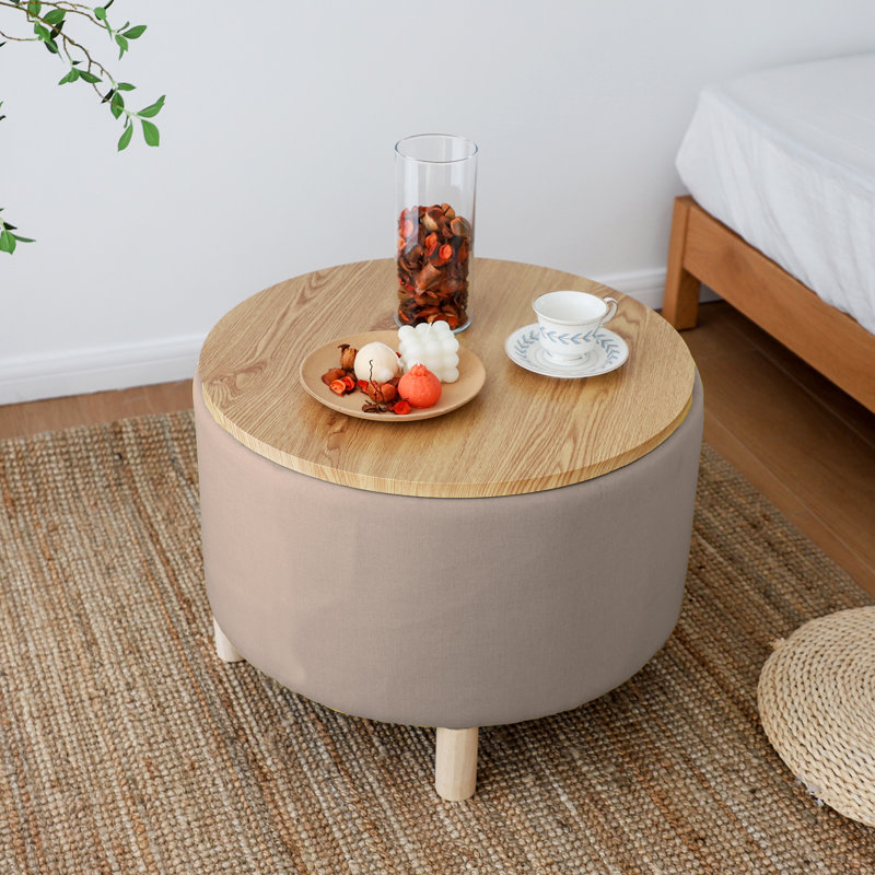 Table basse avec rangement en bois massif, Beige