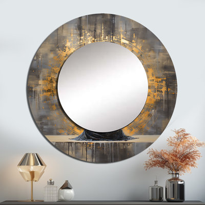 Sabriena Gold Meditation Pose - miroir de méditation, miroir mural rond beige, impression d'art en métal