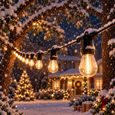Kashayla 49FT 16-Bulb Solar & USB Charging Patio String Light 4 Modes with Remote Control Outdoor Waterproof Christmas Decor