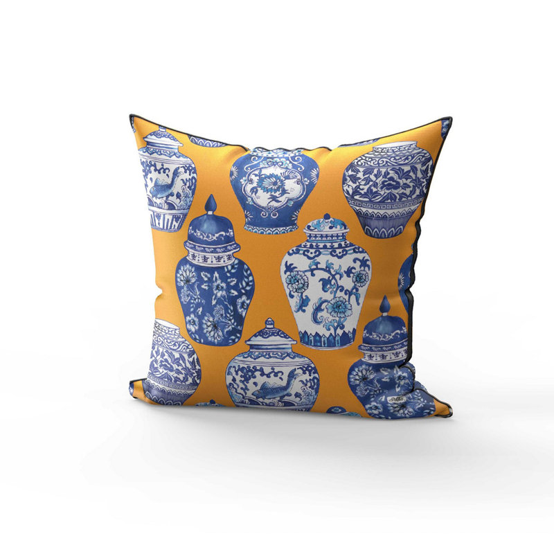 Housse et insert de coussin décoratif intérieur / extérieur en polyester Dochia, Jaune / Bleu