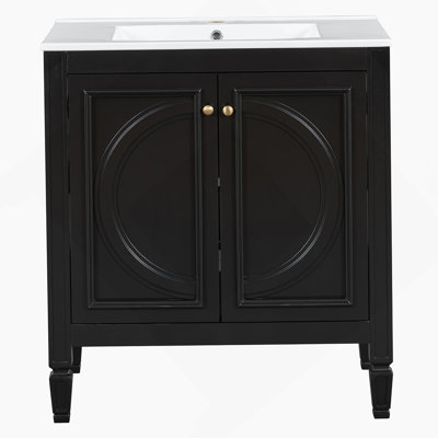 Meuble-lavabo 30 po avec lavabo, deux portes avec tablette, charnières de porte à fermeture en douceur, style rétro, noir