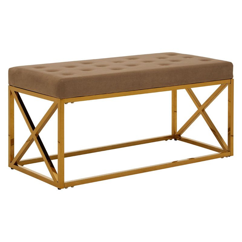 Anmol Velvet Upholstered Bench, Gold, Brown