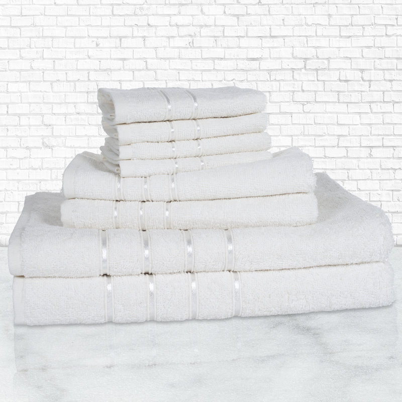 8-Piece 100% Cotton Bath Towel Set - Plush Bathroom Towels with Washcloths, Hand, and Bath Towels, White