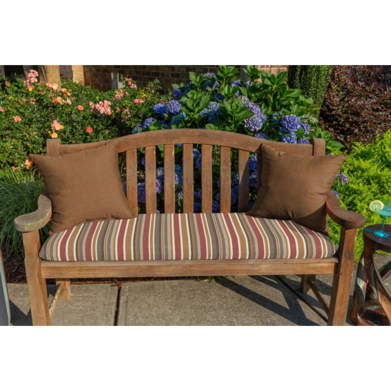 Casual Cushion Outdoor Bench Cushion, Striped Sunbrella Fade-Resistant for Porch Swings, Garden Benches & Settees, 48"W x 18"D, 2.5" thick, Reversible, Brannon Redwood