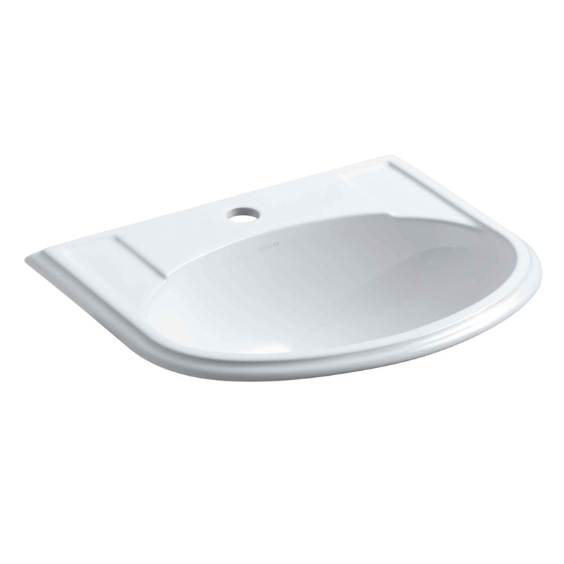 Lavabo de salle de bain encastré en forme de u avec trop-plein en céramique Devonshire, Blanc