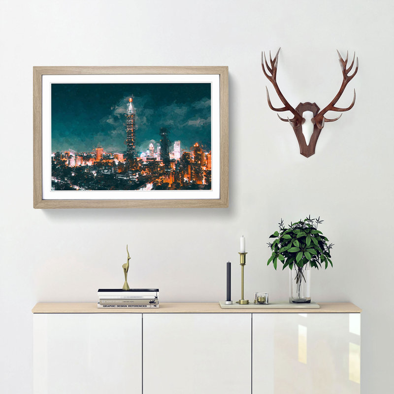 Taipei City Taiwan in Abstract - Picture Frame Graphic Art Print, 36cm H x 48cm W x 2cm D, Oak Framed