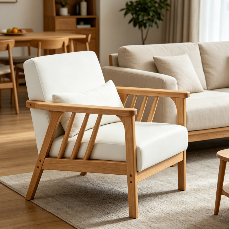 Les coussins épais du fauteuil en bois d'hévéa de qualité supérieure sont parfaits pour se détendre et accueillir