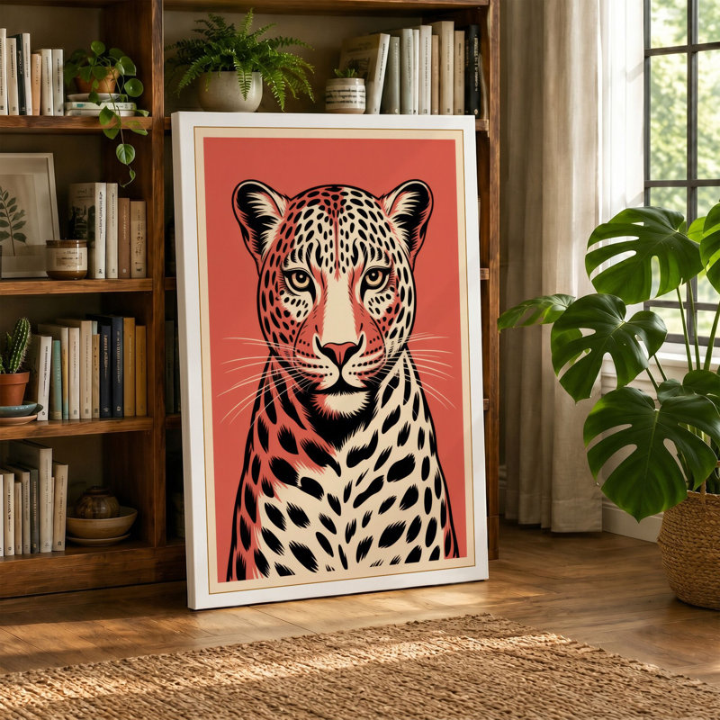 Leopard Forward Graphic - Wrapped Canvas, 18x12 - 45.7 x 30.5 cm, Teal Border