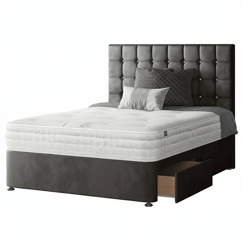 Galarza Divan Bed Base, Double (4'6), Charcoal, 4 Drawers
