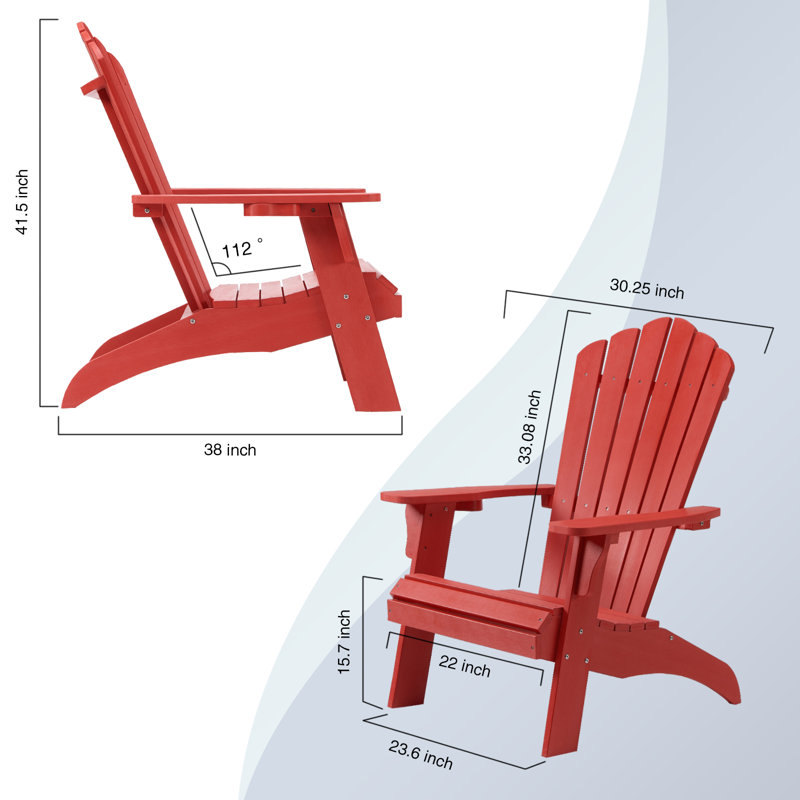 Adirondack Chair Set of 2, Outdoor Oversized Patio Chair, Red, 2